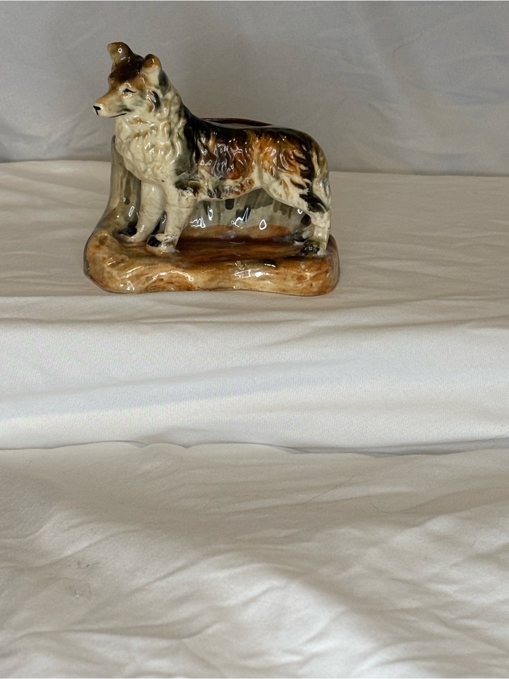 Vintage Ceramic Collie Planter- with sticker Japan